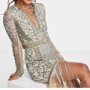 ASOS Elegant Cream and Silver Embellished Maxi Dress